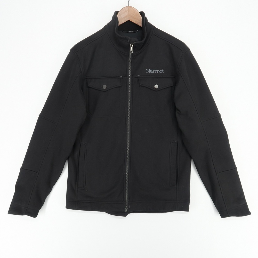 Marmot Jacket Mens Small Black Softshell Full Zip Chest Pockets Outdoor Coat